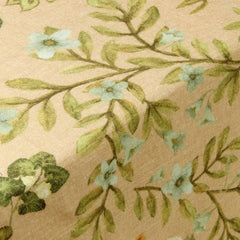 Valley Peach Linen Table Cover close-up of blue flowers and leafy vine print on linen