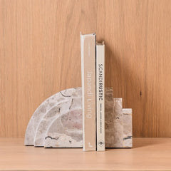 Arcway Bookend - Stepped Profile Holding Books on Wooden Shelf