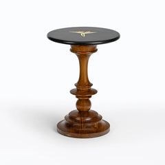 Bird of Paradise - Teak side table, full view with black marble top and teak wood base