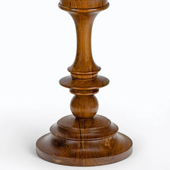 Bird of Paradise - Teak, close-up of turned teak wood pedestal and round base