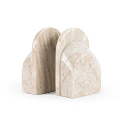 Arch Morchana Bookend - Set of 2 - Pair on White Background, Arched Beige Morchana Stone