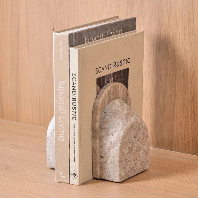 Arch Morchana Bookend - Set of 2 - Holding Books, Side Angle on Wooden Shelf