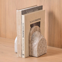 Arch Morchana Bookend - Set of 2 - Holding Books, Side Angle on Wooden Shelf