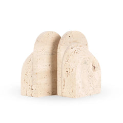Arch Travertine Bookend - Set of 2 - Pair on White Background, Porous Beige Travertine