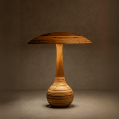 Unique Plywood table lamp with a textured design on a dark background