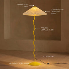 Yellow Wavy floor lamp with labeled parts 