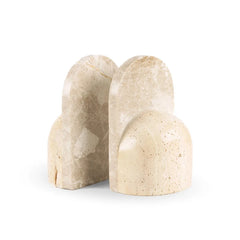 Mysa Bookend - Set of 2 - Pair on White Background, Rounded Arch Form in Beige Stone