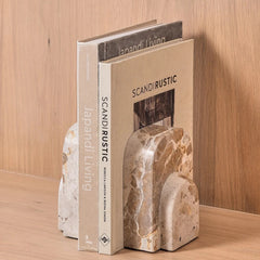 Arcadian Bookend - Set of 2 - Holding Larger Books, Side Angle Against Wood Panel