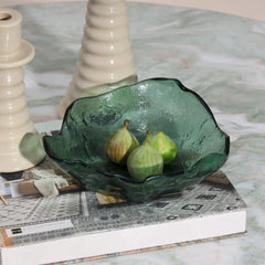 Moss Green glass bowl with figs on a marble surface
