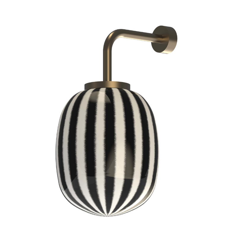 Wall-mounted light fixture with black and white striped design and brass mount