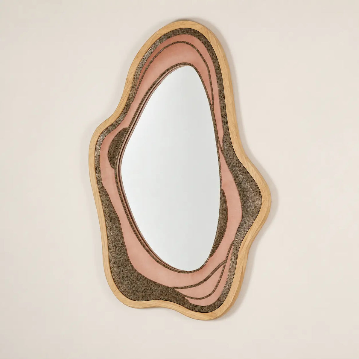 Naura Wall Mirror with beaded silk frame