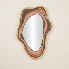 Naura Wall Mirror in beige silk and oak