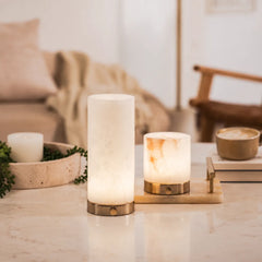 Midas Alabaster & brass Table Lamp with natural veining