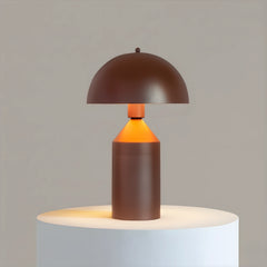Modern Cone Pagen Table Lamp with brown shade and base on a gray background