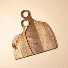 Wooden Yin-Yang Platter Set of Two nested together, brown mango wood, top view