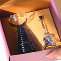 GLASS TALL DIYA & RINGING BELL - BLUE
