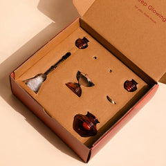 Muun Diya Gift Box open, set packed in kraft insert, angled top view
