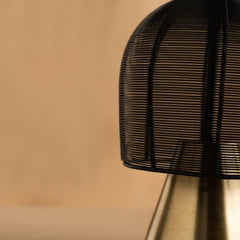 Close up of Totem Black Wall Lamp Black woven basket