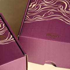 Glass Tall Diya & Ringing Bell  in a purple Muun home gift box