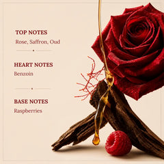 Vibe - Sensual & Moody Perfume Room Spray - Fragrance Notes Graphic with Red Rose, Oud Wood, Saffron & Raspberry