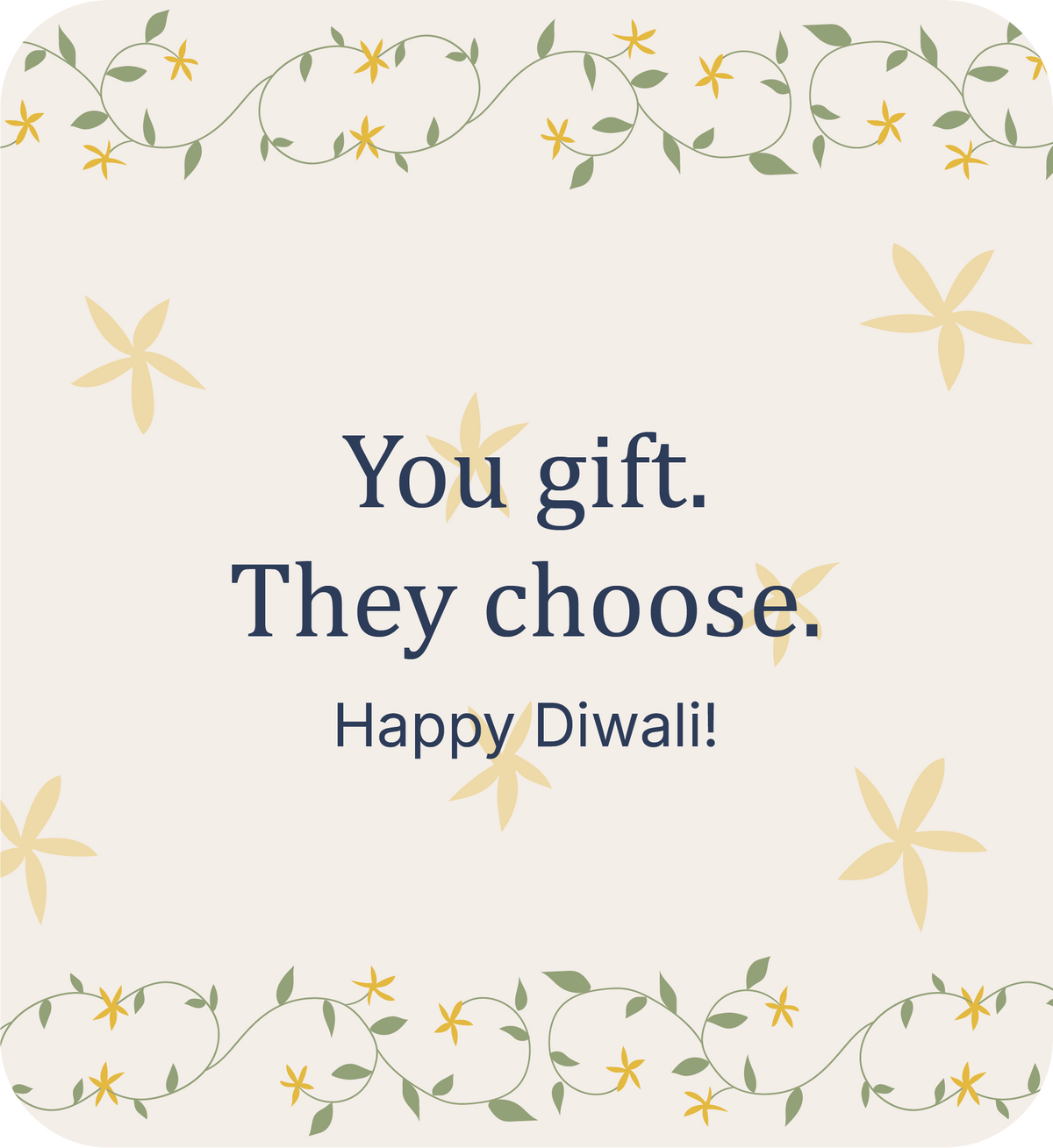 A square decorative gift card  design with rounded corners on a warm cream background.