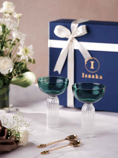 Gift Hamper of Premium Teal Glasses and spoons Online by Isaaka