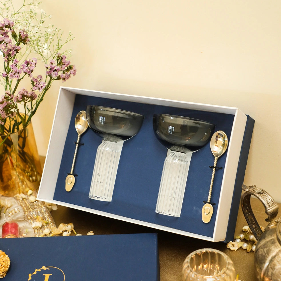 GIft set of Grey Premium cocktail Glass and brass spoon