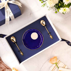 Dessert Gift box- 2 ceramic plates with 2 brass spoons