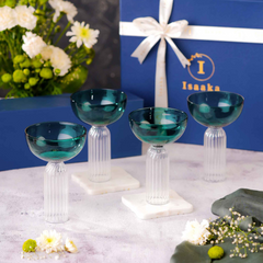 Gift Set of 4 Drinks or Dessert Glass set in Teal Color