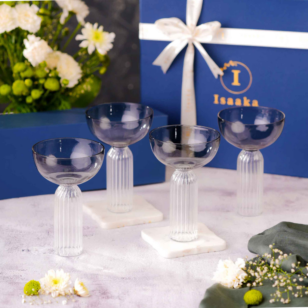 Grey Stem GLass: Set of 4 in gift set