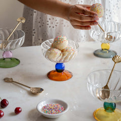 Rainbow Bowls made of glass served for dessert