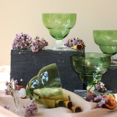 Set of 4 Green Goblet Glass Bowls