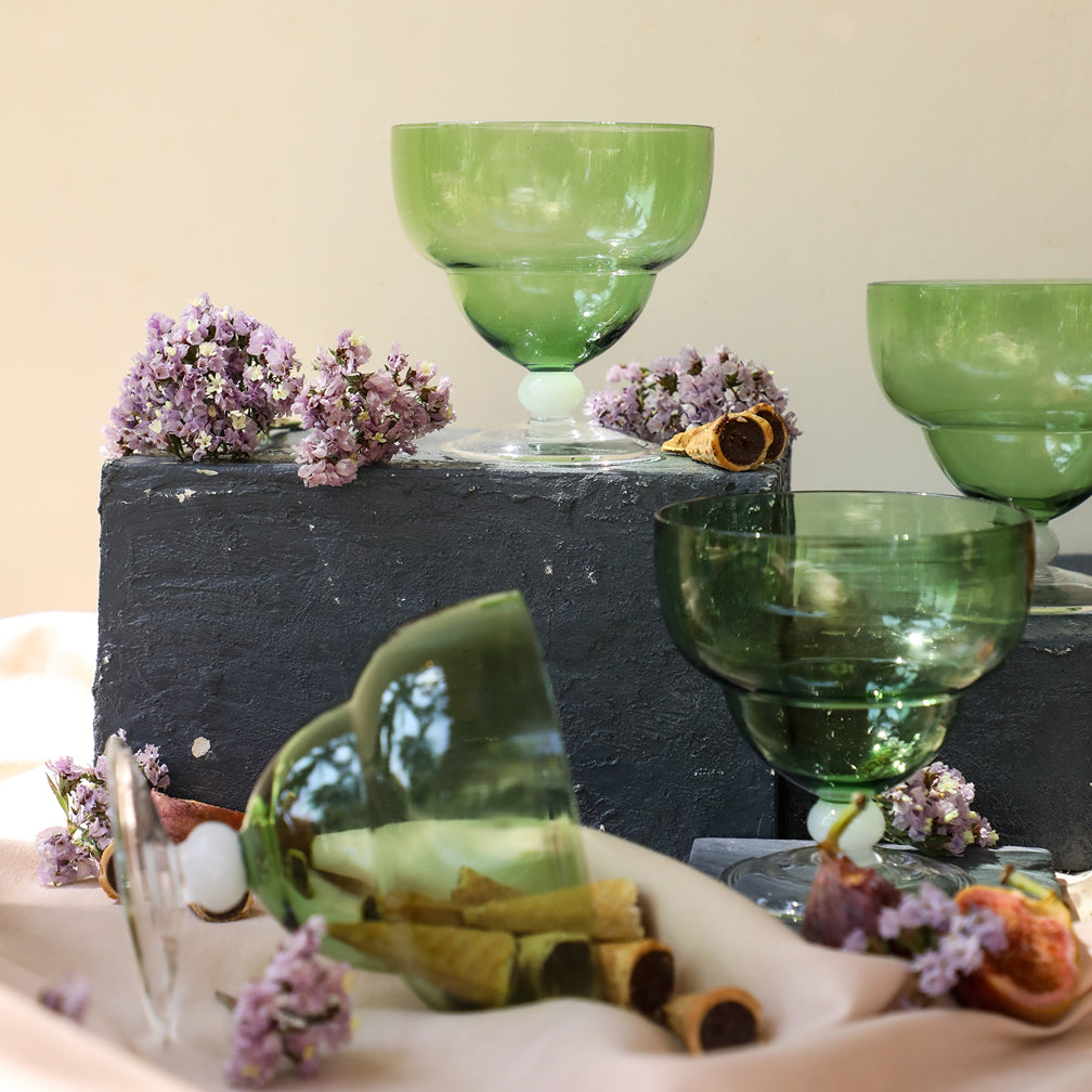 Set of Green Goblet Bowls