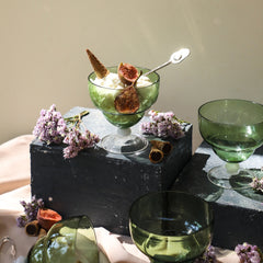 Finest Quality Green Glass Bowl and Brass Spoon 