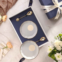 Luxury Gift box- 2 ceramic plates with 2 brass spoons perfect for serving sweets