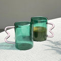 Swirl Glass Cups -Teal Cup Pink Handle