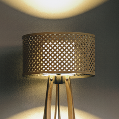 Mushroom Bamboo Floor Lamp close view of woven basket