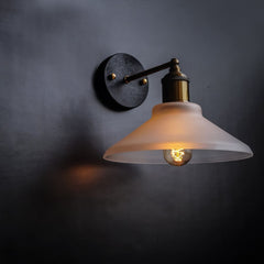 Side look of Nordic Conical Glass Wall Sconce on dark grey wall