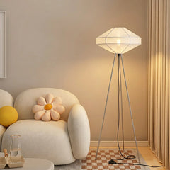 Decorative Space Rover Floor Lamp full view showing its silver nickel finish and fabric shade.
