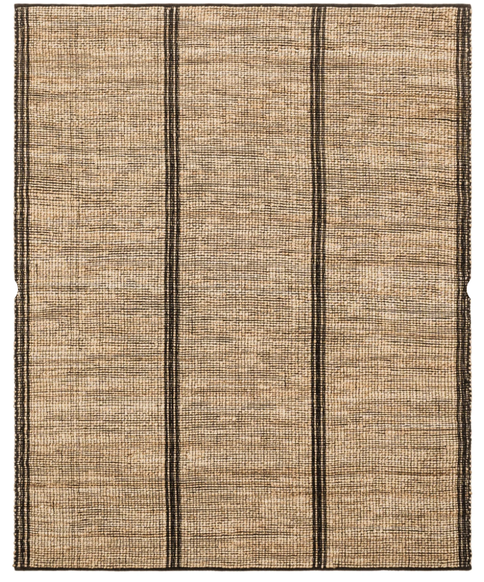 Beige rug with black stripes on a white background