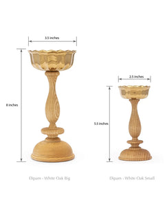 Dipam - White Oak, size guide: big lamp 8 in tall x 3.5 in wide, small lamp 5.5 in tall x 2.5 in wide