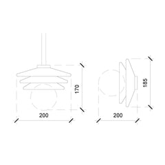 Technical drawing of a ceiling light fixture with dimensions