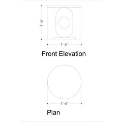 Technical dimension drawing showing front elevation and plan views with measurements labeled 1'-6" on a white background.