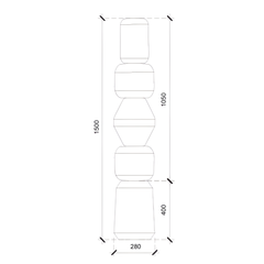 Technical drawing of a cylindrical object with dimensions labeled