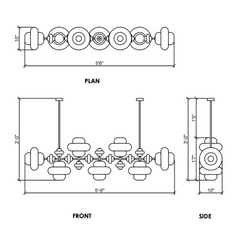Chandelier Technical drawing of a mechanical component with dimensions labeled
