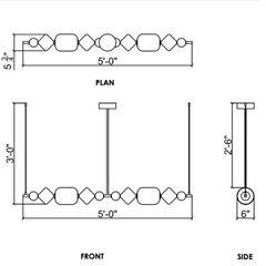 Hanging Chandelier Technical drawing with dimensions and labels for a structural element.