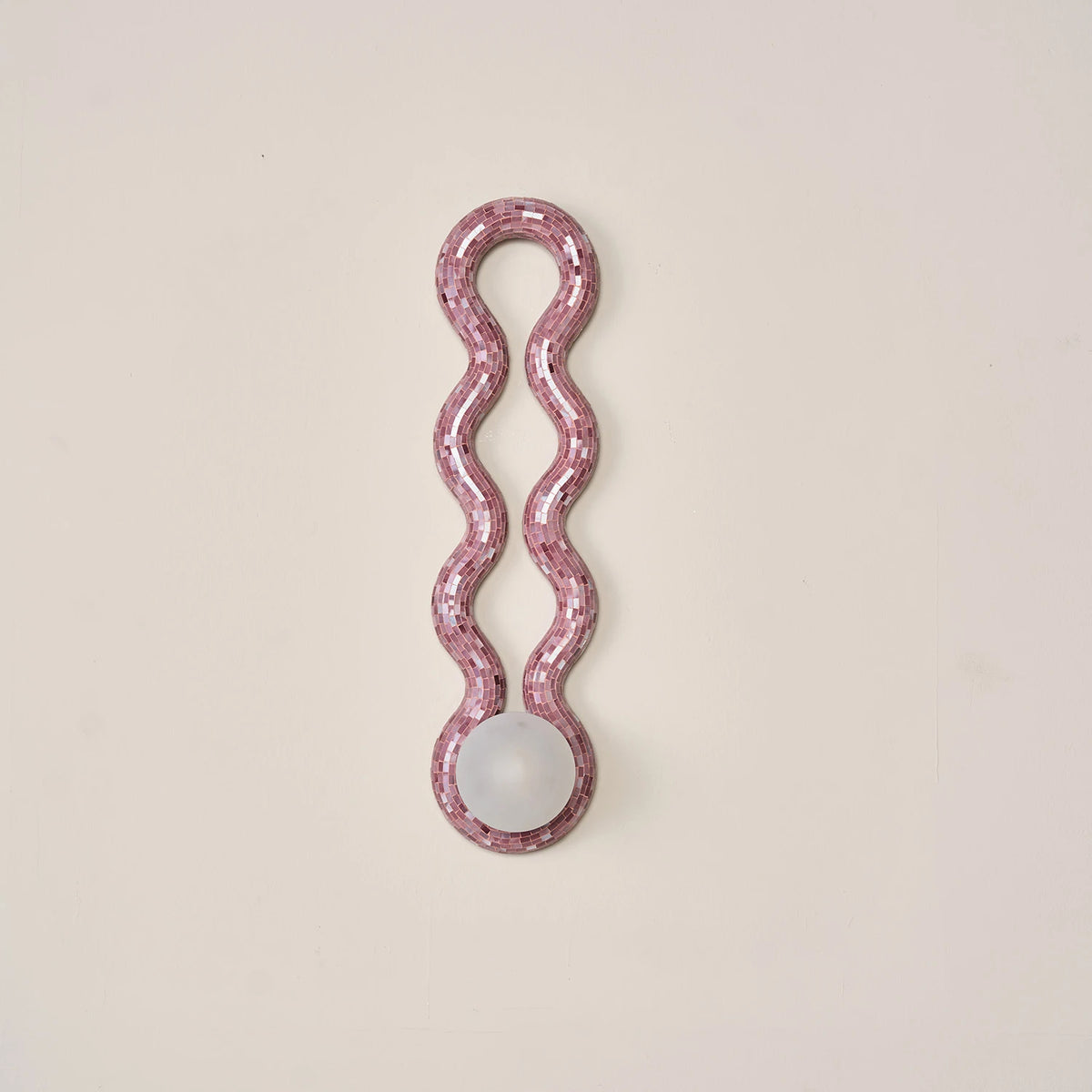 Unique Reva Triple loop wall lamp in pink mosaic with white glass globe