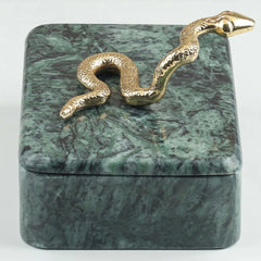 Green marble storage box with a gold snake on top