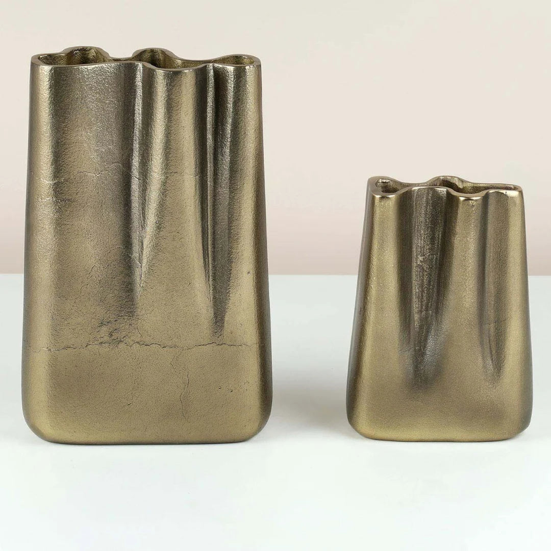 Two bronze Peru Vase made of aluminum with textured surface on a white background