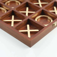 Selva Tic Tac Toe, walnut wood board with brass X and O pieces